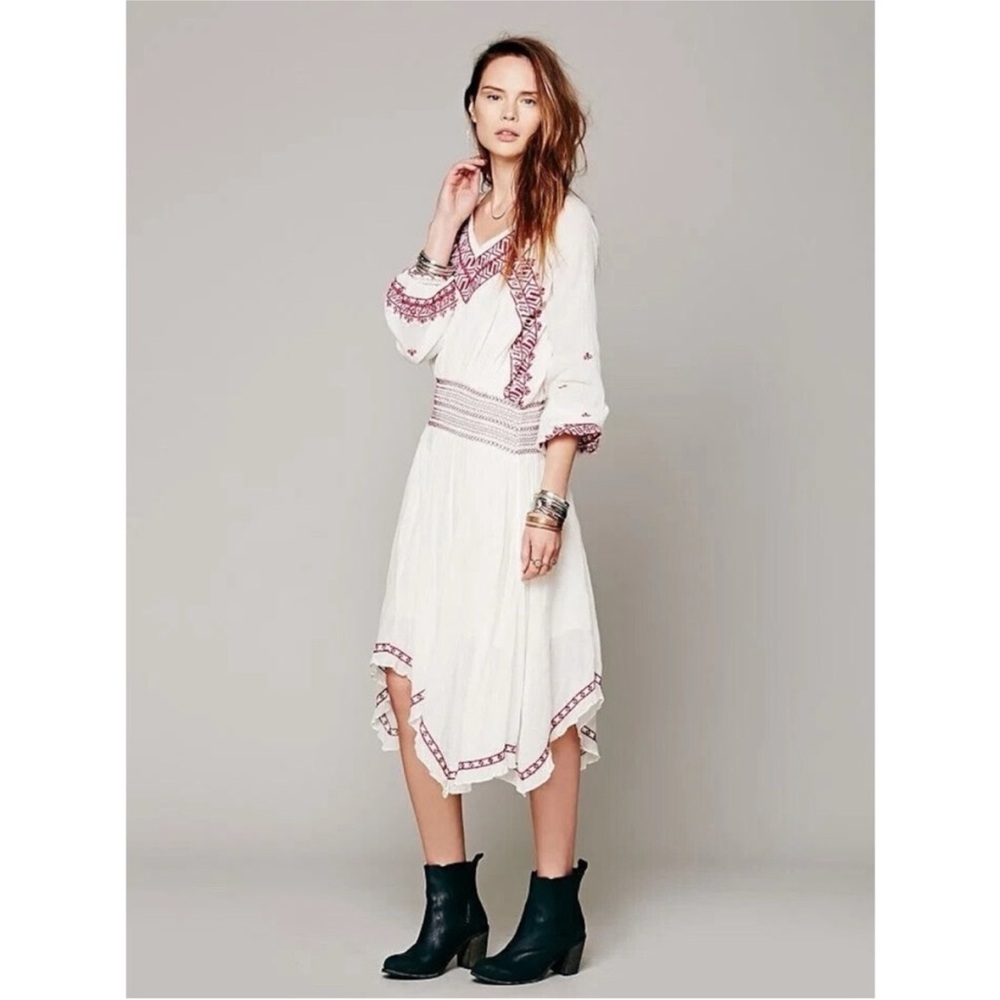 Free People Neo Folk Embroidered Midi Dress Women’s Cottagecore Size XS